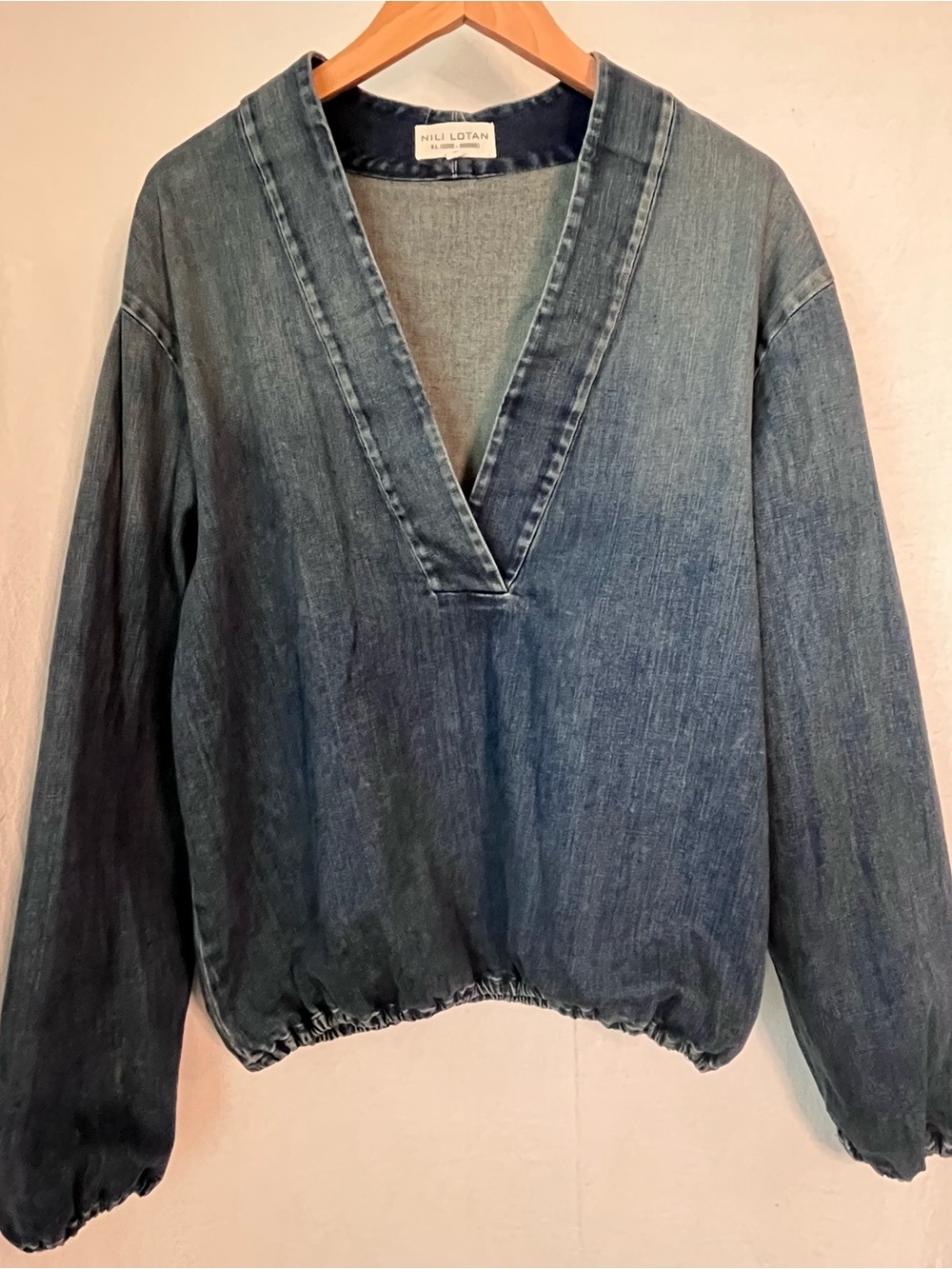 Nili Lotan Indigo V-Neck Denim Pullover